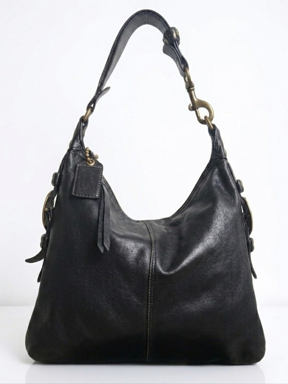 Coach XL Bleecker Black Burnished Leather Felicia Hobo Bag 11424 Tattersall EUC - Picture 4 of 14